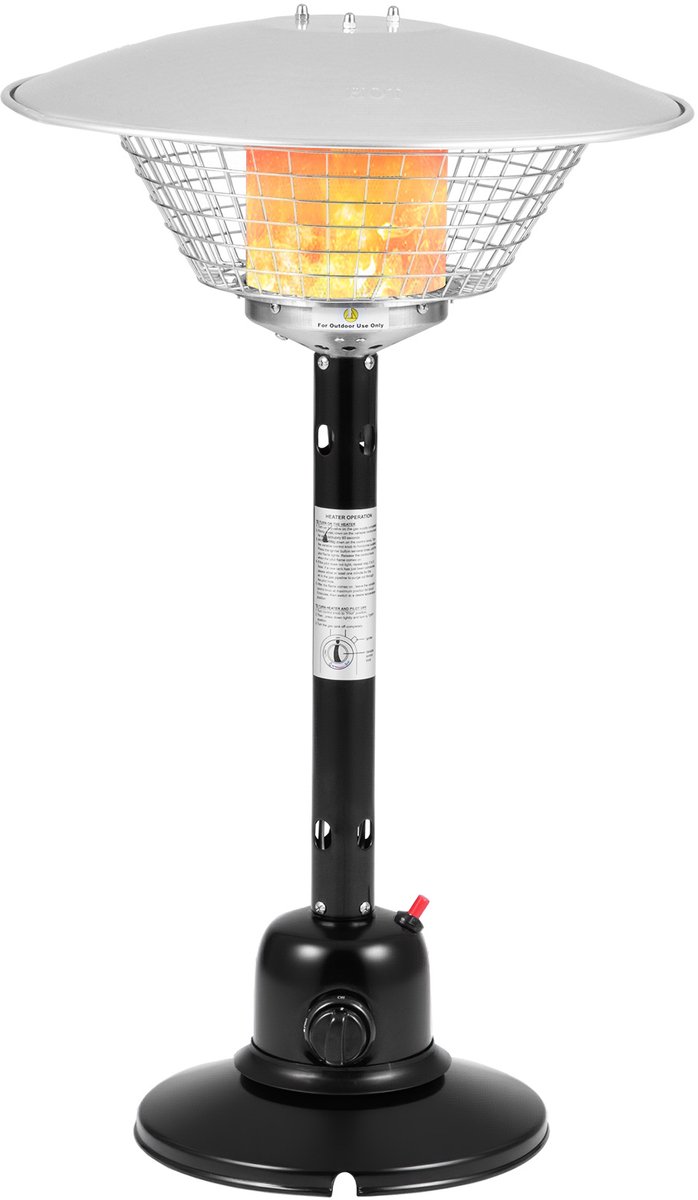 COSTWAY Terrasverwarmer voor Tafelblad, Gasverwarmer, Draagbare Tafelverwarmer met 4000 W Verwarmingsvermogen, Kantel- en Oververhittingsbeveiliging, Paddestoelverwarmer met Verzwaarde Basis voor Tuin en Terras (Zwart)