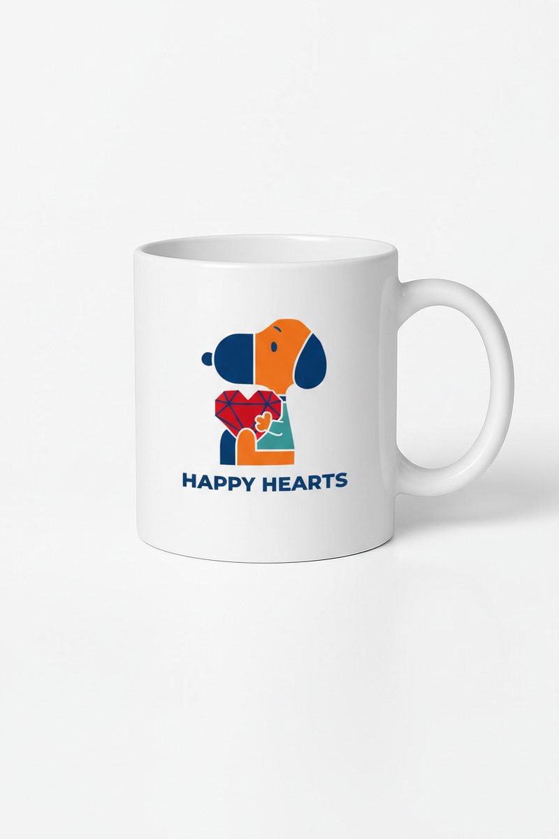 Mok met Vrolijke Hond en Hart 'Happy Hearts' - Unieke Keramische Beker