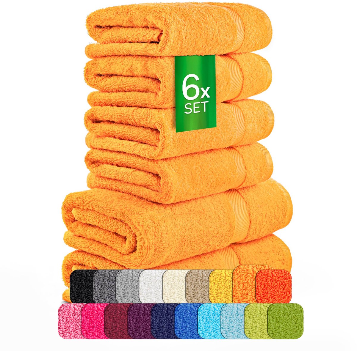 etérea Carli handdoekenset 6-delig – saffraan – 100% katoen – 500 g/m² – OEKO-TEX Made in Green