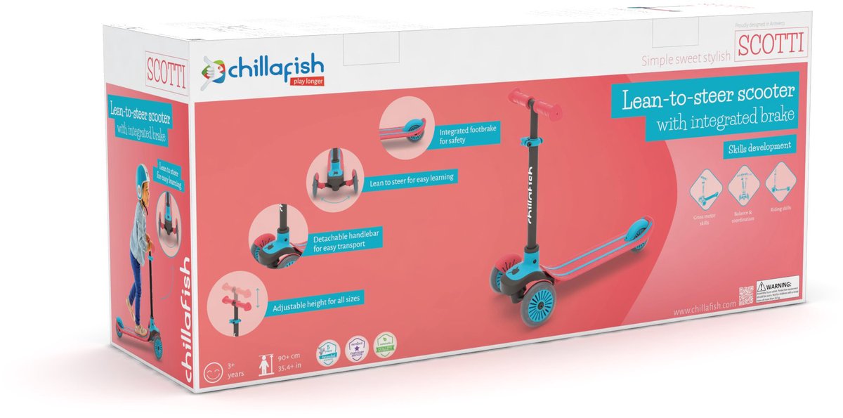 Chillafish Kinderstep 3 Jaar met drie wielen - Rood Blauw - Lichtgewicht step met afneembaar stuur en voetrem - Aanpasbaar in hoogte - Leun-om-te-sturen - Extra grip handgrepen - Model Scotti — afbeelding 4
