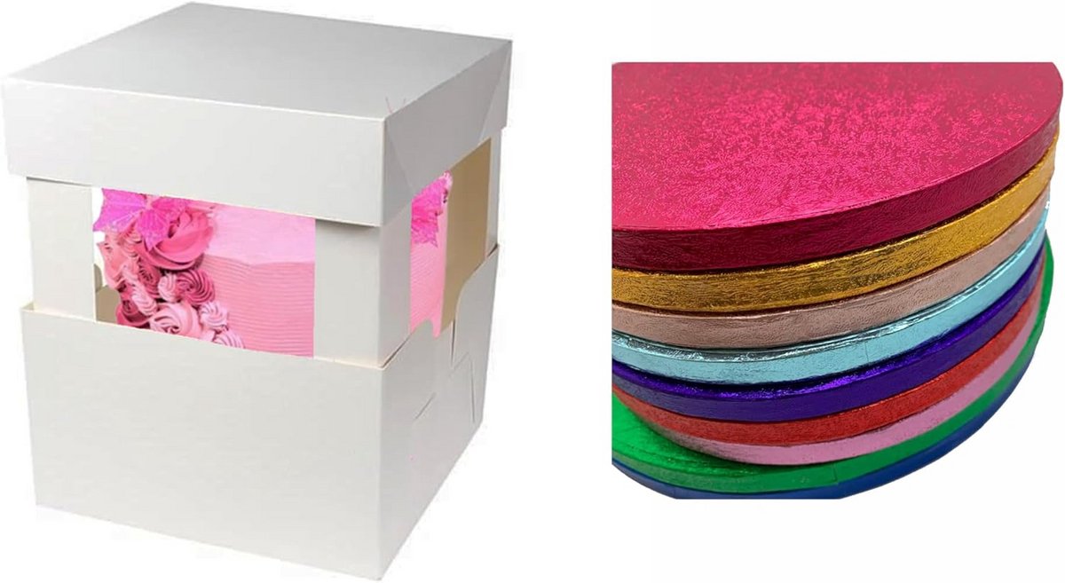 Ronde Taartdrum met Witte Taartdoos en 30cm Hoogteverlengingen