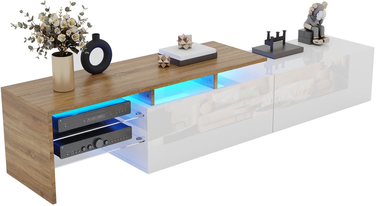 Clruro TV Meubel - Modern Design met LED - Glasbodems & Opbergruimte - Hout & Glas - Hoogglans Wit