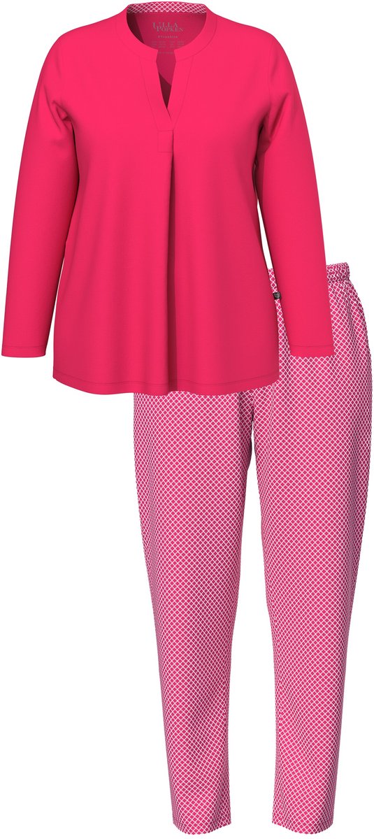 Ulla Popken Dames - Pyjama patroon ronde hals lange mouwen - Magenta - Maat 42+