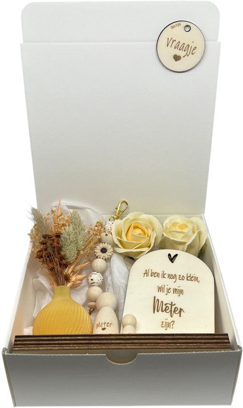 Coffret cadeau Voulez-vous être mon PETER ? | beige| T-shirt taille M | roses de mer | porte-clés | mètre | devenir parrain | questions de parrain | devenir parrain | cadeau | boîte avec une question