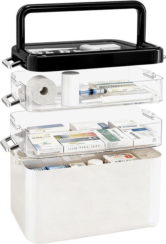 Handige 3-laagse Huisapotheekbox – Grote Medicijnopbergdoos Met Draaggreep, Ideaal Voor Thuis, Op Reis Of Op De Camping