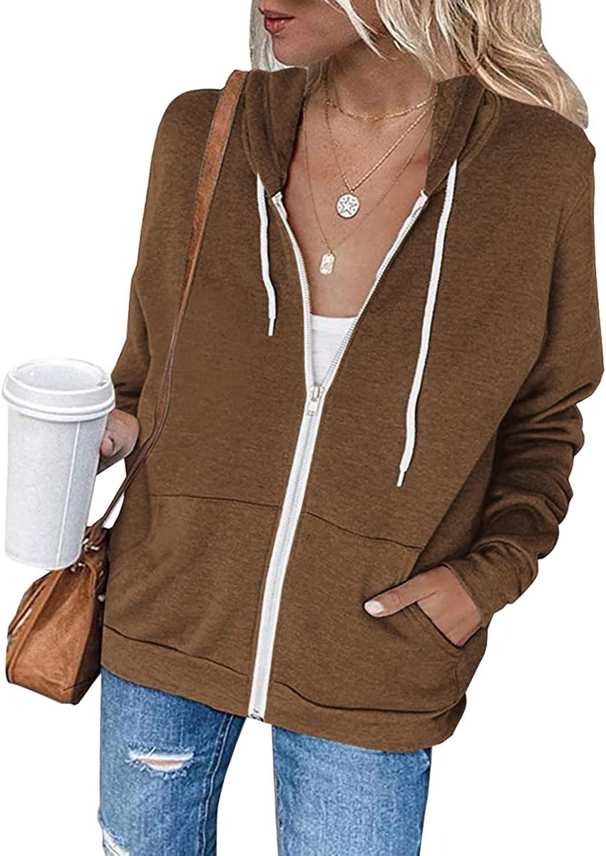 Dames Trui met Capuchon en Comfortabele Zakken - Effen Kleur, Ritssluiting