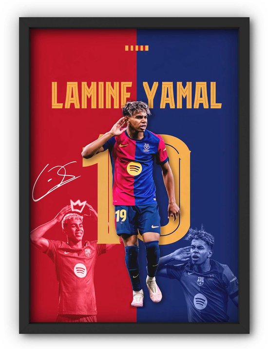 Affiche Lamine Yamal Encadrée A3 – 30 × 42 cm – Cadre Noir Inclus – Décoration Murale Football – Prête à Accrocher