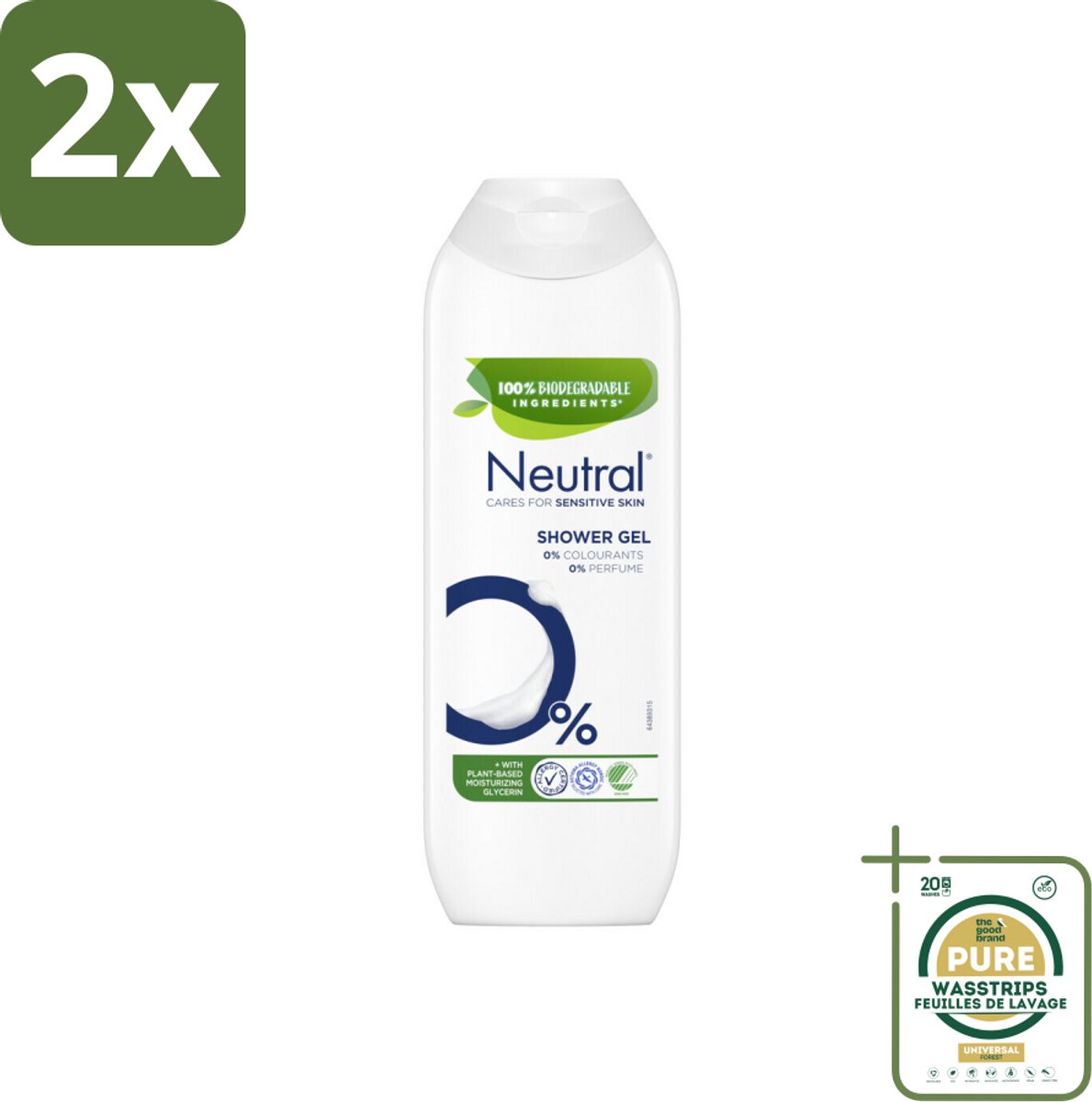Neutral Douchegel Parfumvrij 250 ml - Voordeelverpakking - 2 stuks - Parfumvrij - Allergie