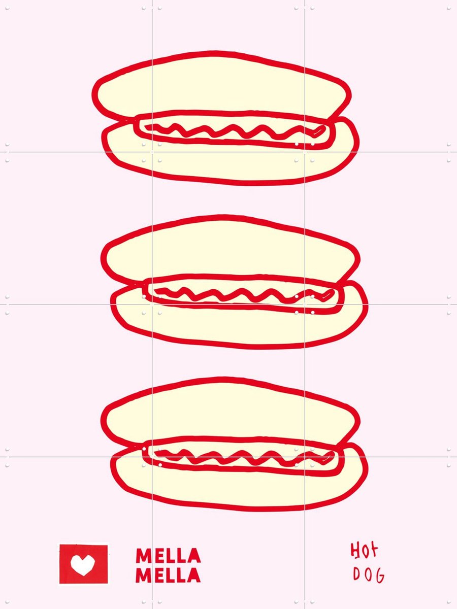 IXXI Hot Dog, Mella Mella - 60 x 80 cm - Gratis ophangtool - Grote wanddecoratie en posters - Illustraties, Speels, Pop art, Line art, Kleurrijk