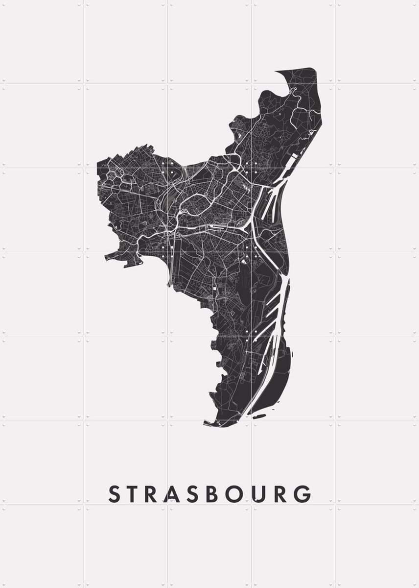 IXXI Strasbourg City Map, Kunst in Kaart - 100 x 140 cm - Gratis ophangtool - Grote wanddecoratie en posters - Minimalisme, Line art, Grafisch