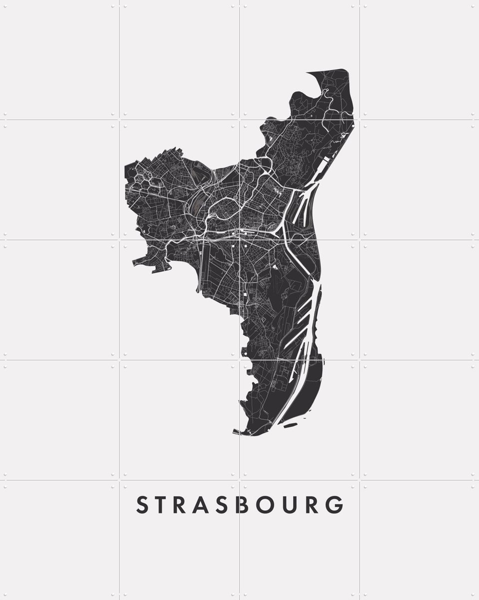 IXXI Strasbourg City Map, Kunst in Kaart - 80 x 100 cm - Gratis ophangtool - Grote wanddecoratie en posters - Minimalisme, Line art, Grafisch Ontwerp