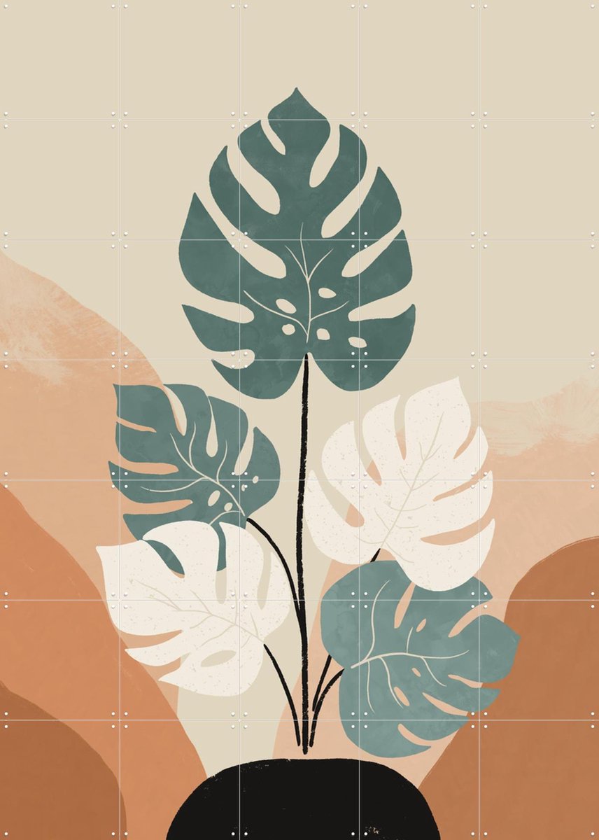 IXXI Retro Monstera, Katarzyna Gąsiorowska & Various - 100 x 140 cm - Gratis ophangtool - Grote wanddecoratie en posters - Grafisch Ontwerp