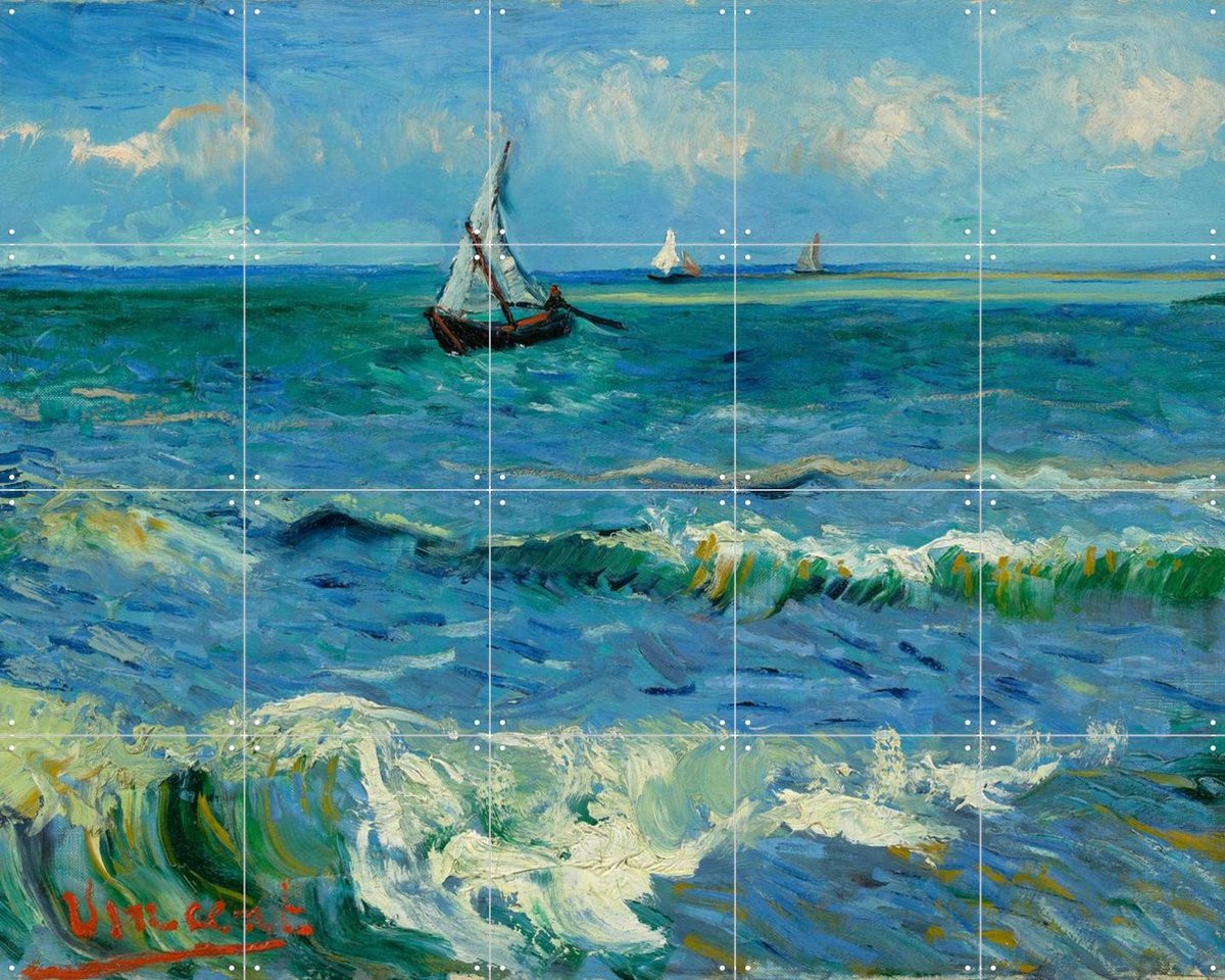 IXXI Seascape near Les Saintes-Maries-de-la-Mer (1888), Vincent van Gogh (1853 - 1890) & Van Gogh Museum - 100 x 80 cm - Gratis ophangtool - Grote