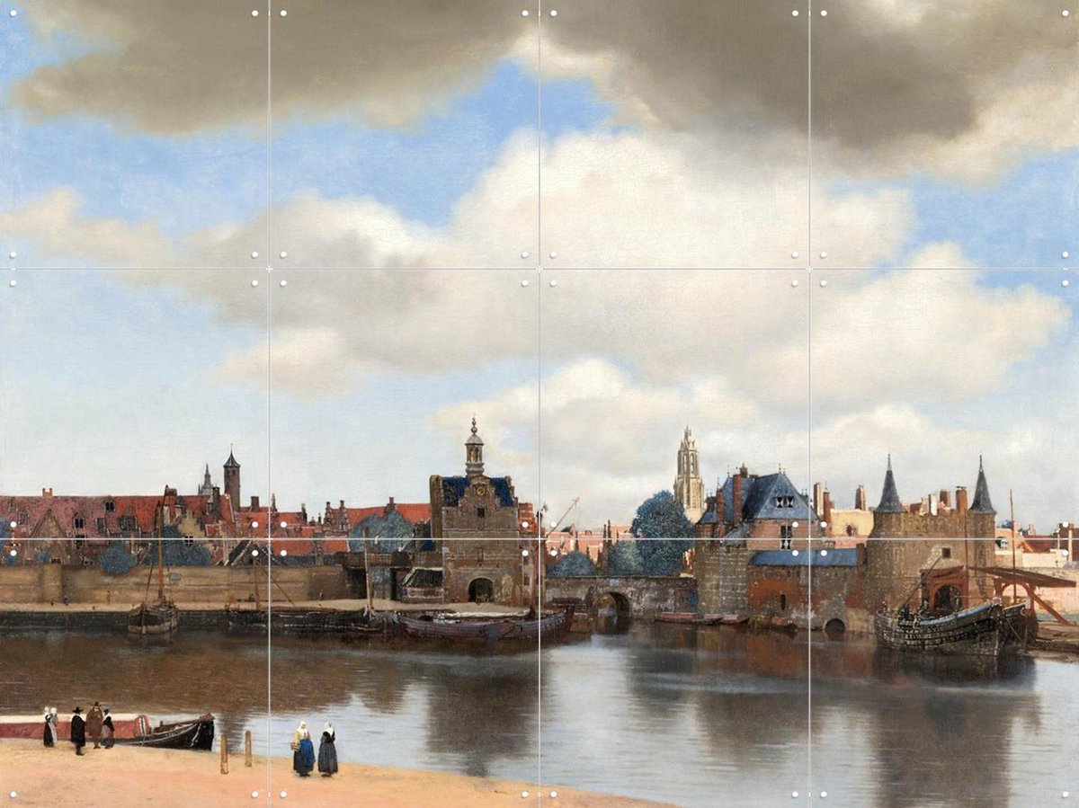 IXXI Gezicht op Delft, Johannes Vermeer & Mauritshuis - 80 x 60 cm - Gratis ophangtool - Grote wanddecoratie en posters - Olieverf, Schilderijen