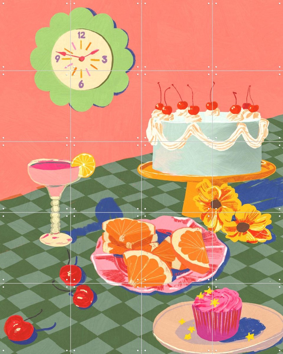 IXXI Birthday cake, Gigi Rosado - 80 x 100 cm - Gratis ophangtool - Grote wanddecoratie en posters - Kleurrijk, Illustraties, Speels, Grafisch