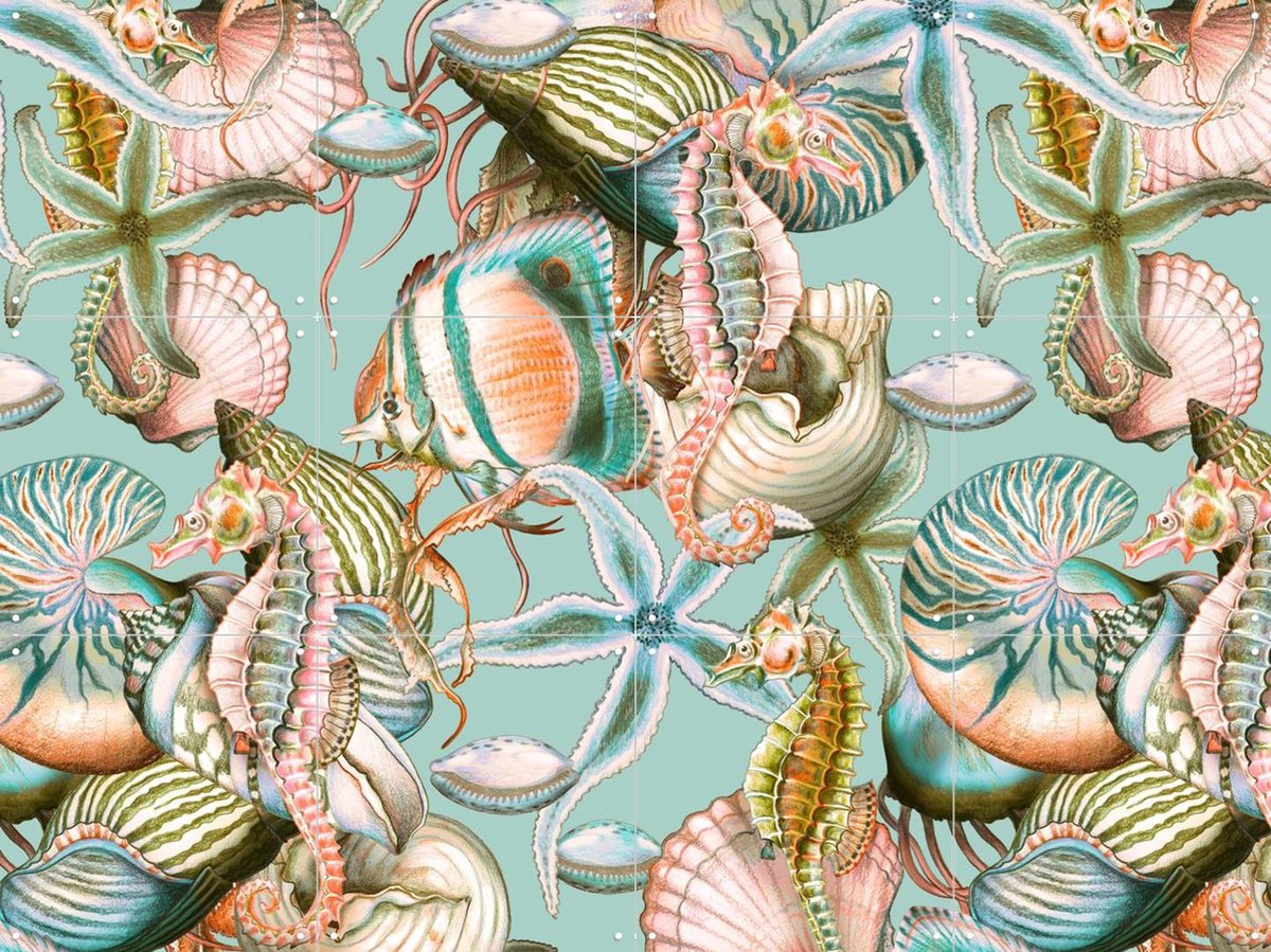 IXXI Just keep swimming Sealife soft Tones, Marylène Madou - 80 x 60 cm - Gratis ophangtool - Grote wanddecoratie en posters - Aquarel, Kleurrijk
