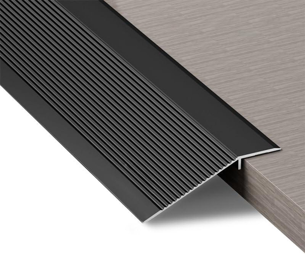 Vloer overgangsstrip deurstang: drempelhelling laminaat planken - zwart 1m x 10cm