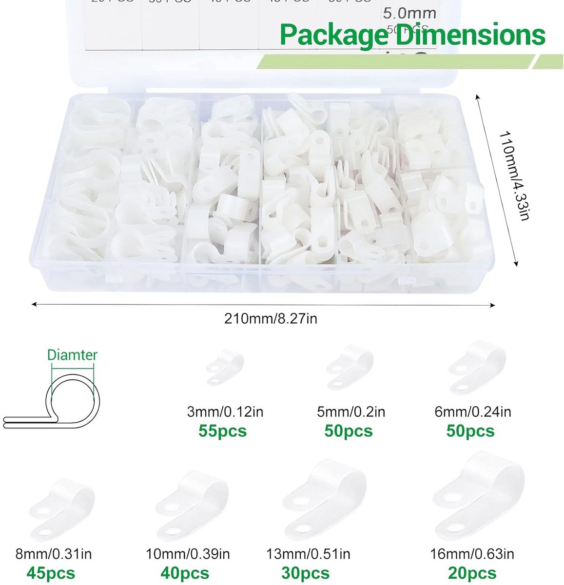 290 Stuks Kabelklemmen Wit - Diverse Maten Nylon Draadklemmen voor Kabelbeheer