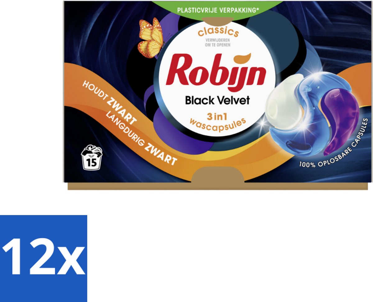Robijn Wascapsules 3-in1 Black Velvet 15 stuks per verpakking - Voordeelverpakking - 12 stuks