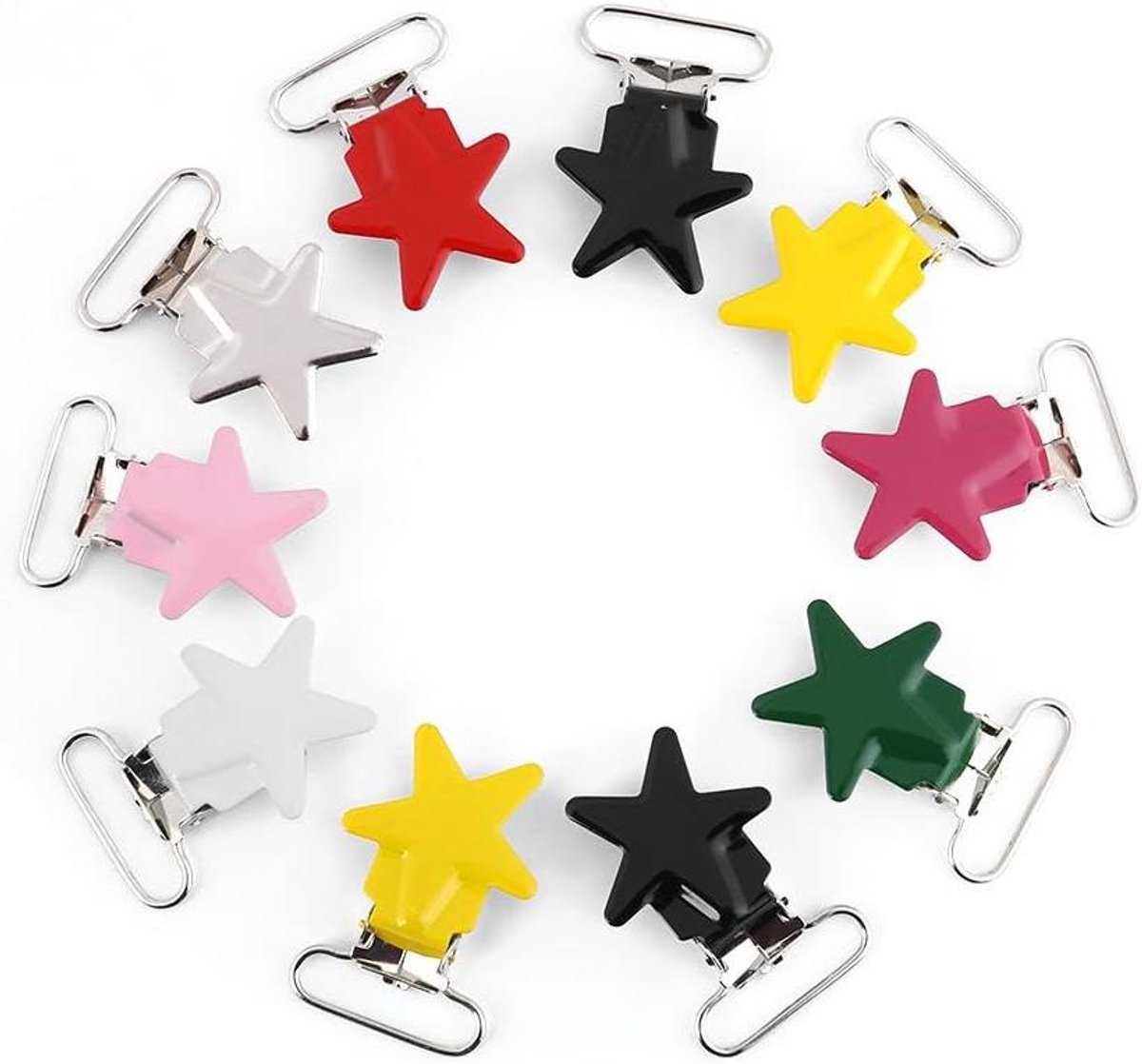 Bretelclips 25mm, Ster Patroon, Fopspeen Houder, 10 Stuks, Diverse Kleuren