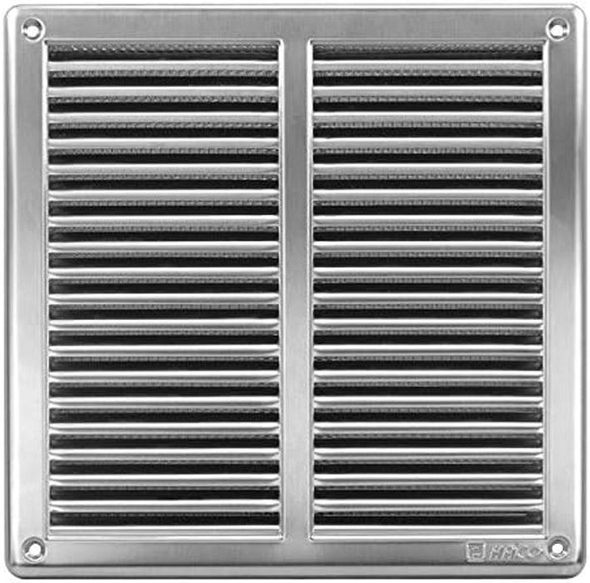Ventilatierooster RVS met insectennet en weersbestendige lamellen 250x250 mm