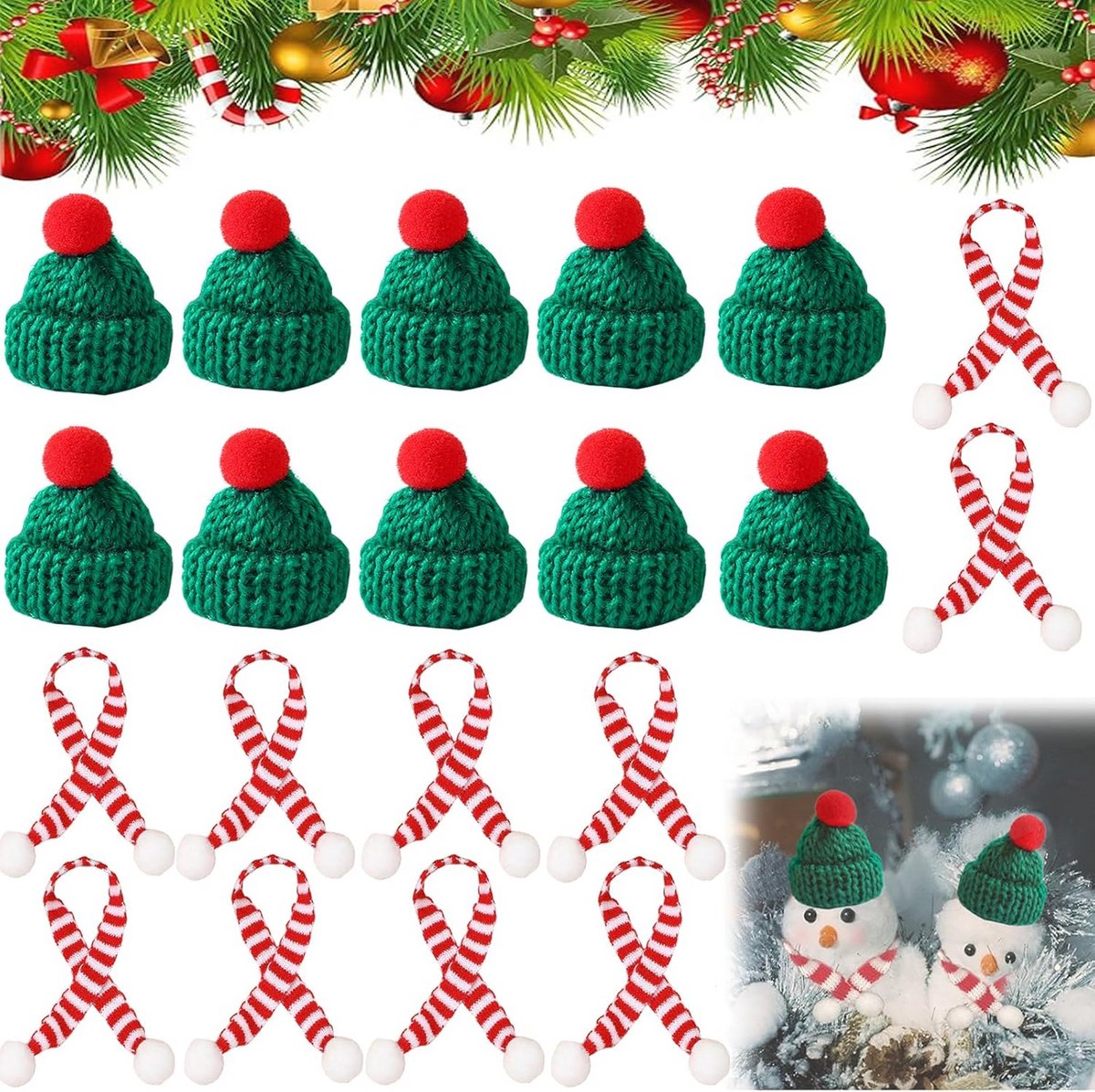 Set van Kerstmutsjes en Sjaals voor Flessen, Poppen of Kerstdecoratie