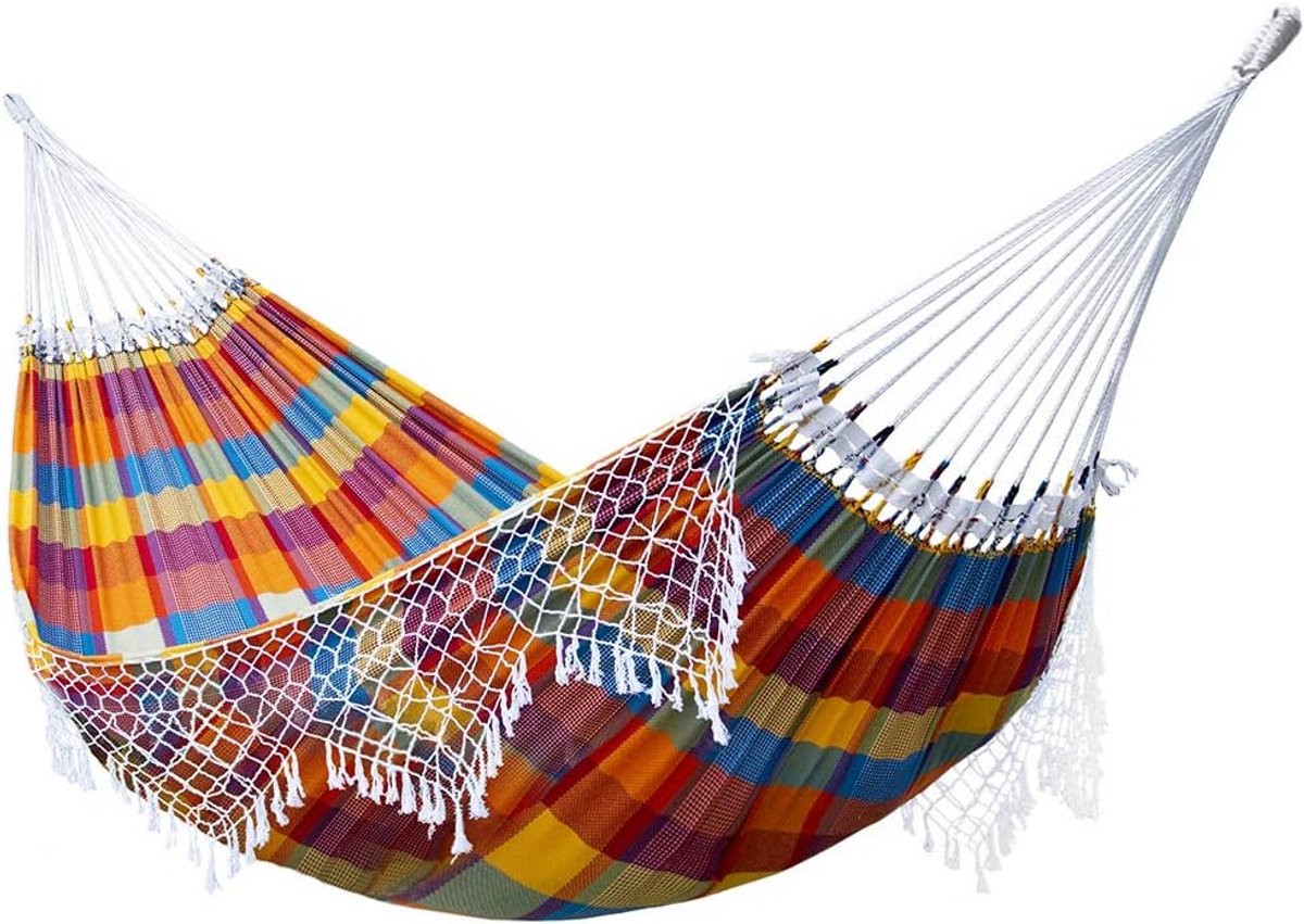 Luxe Tweepersoons Hangmat Katoen - Authentiek Braziliaans Model met Sierrand
