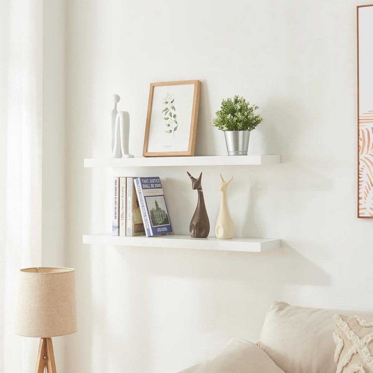 Zwevende Wandplank Set van 2 - Wit - 80x20 cm - Strak Wandrek voor Woonkamer of Slaapkamer