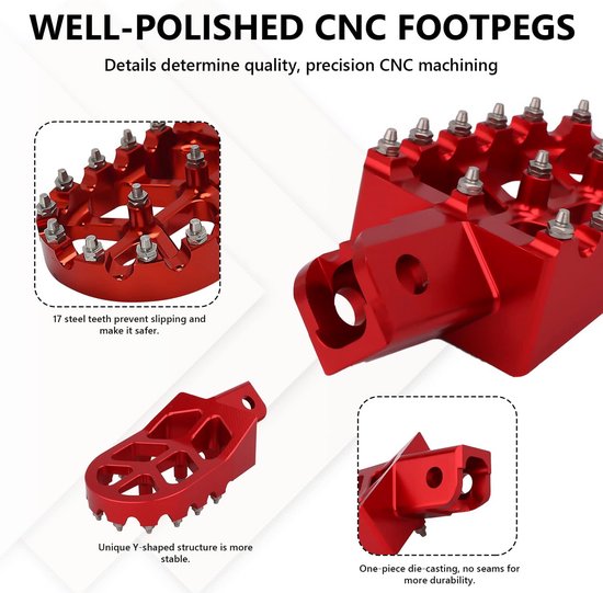 Universele CNC Voetsteunen Voetpedalen Rood voor Pitbike CRF XR 50 70 110 en Chinese Motocross van universele — afbeelding 3