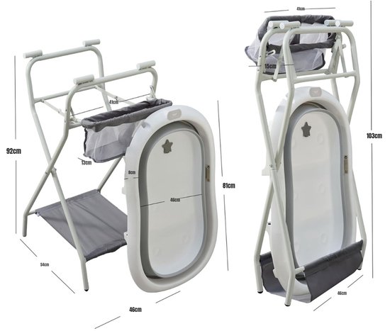 Aurixi® Baby Badje Met Standaard - Babybadje - Inklapbaar Bad Met Kussen - Bad Baby 50 Liter - Zitbad Met 4 Speelballen- Opvouwbaar Bad Kinderen - Baby badje - Bath Bucket - Opvouwbaar bad baby - Babybadset - Grijs - 82cm x 52cm x 20cm van Merkloos — afbeelding 2