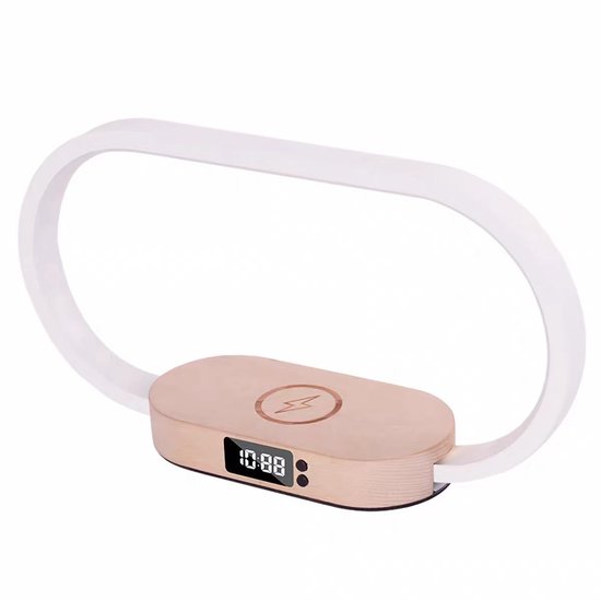 Dimbare Nachtlamp met Digitale Klok, Draadloze Oplader en USB Poort - Hout Look van Merkloos — afbeelding 4