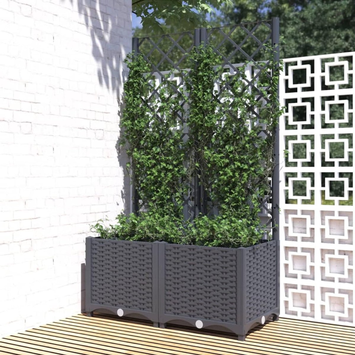 Aurixi® Plantenbak met Klimrek - Plantentrap - Plantenrek - Plantenstandaard - Grijs- 136cm x 40cm x 136