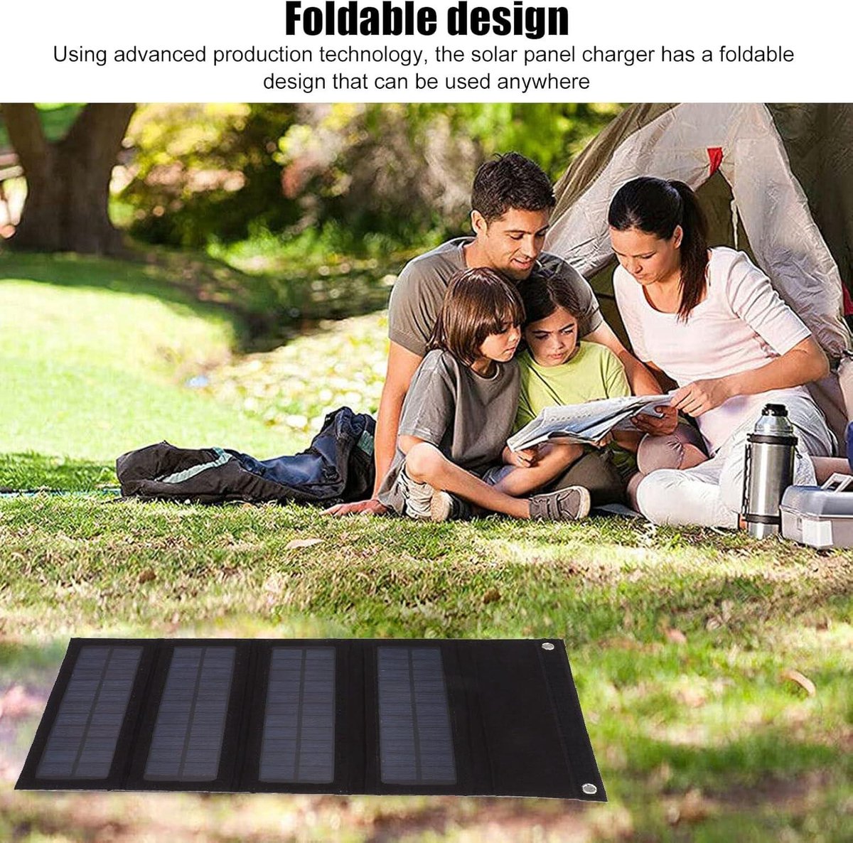 Opvouwbare zonne oplader met 4 panelen - 40W draagbare Power Bank voor smartphones en tablets - Ideaal voor kamperen en wandelen - Snelle zonne energie bron. – foto 2