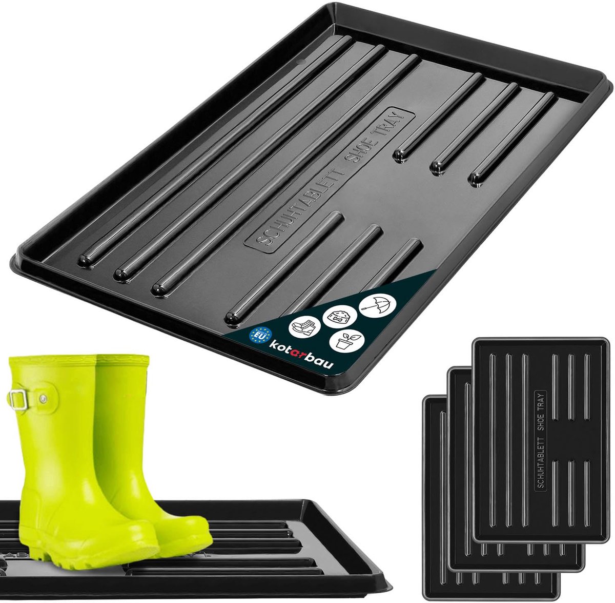 KOTARBAU 3 stuks Schoenenlekbak, Lekbak Schoenen, Kunststof, 60 x 40 cm, Zwart, Schoenendruipbak, Schoenmat, Laarzen Afdruipmat, Lekbak voor Natte Schoenen, Schoenafdruipbak, Schoenenschaal