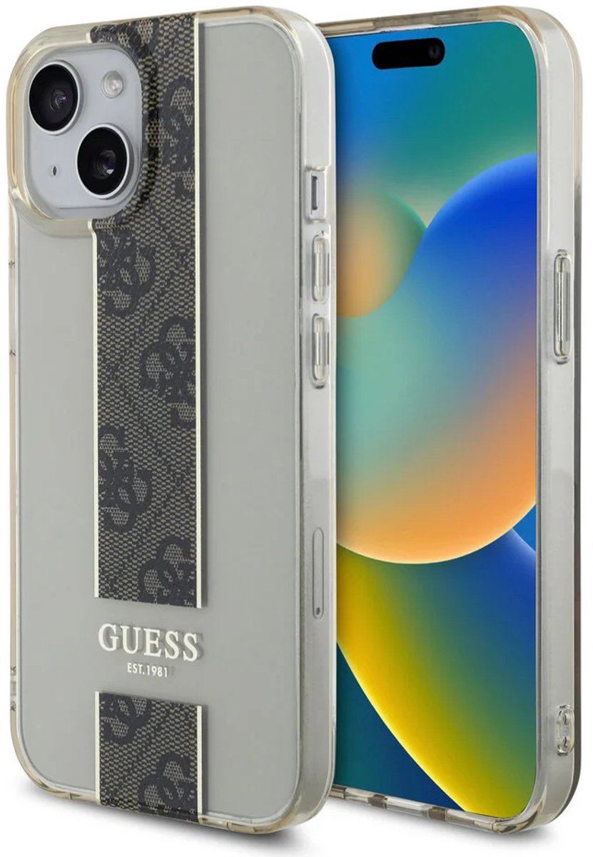 Guess-Backcover-hoesje – IML 4G Stripe – iPhone 15– Bruin