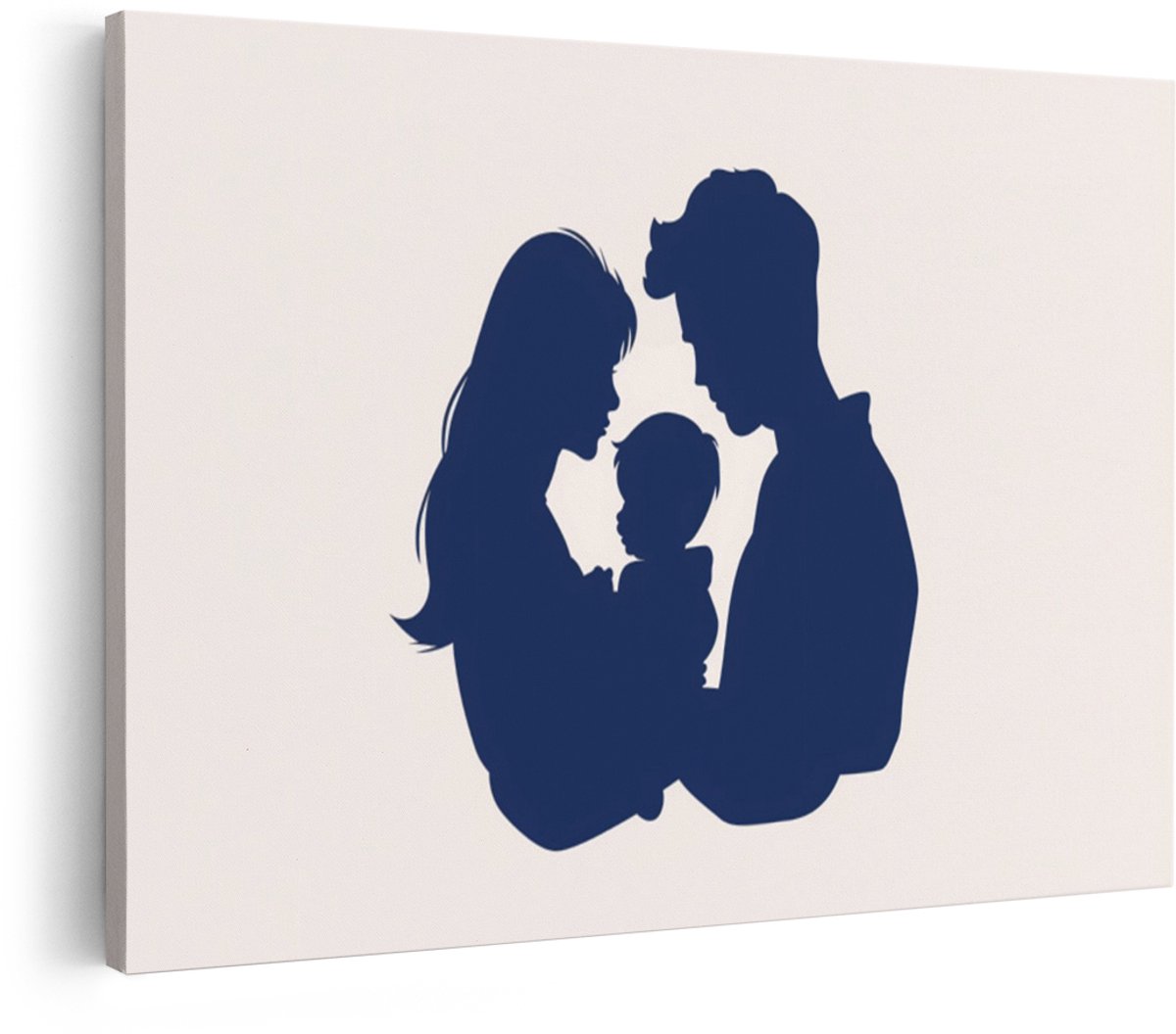 Artaza Canvas Schilderij Gezin - 120x80 cm - Wanddecoratie Silhouet - Muurdecoratie Liefde - Decoratie Baby Minimalistisch - Woonkamer