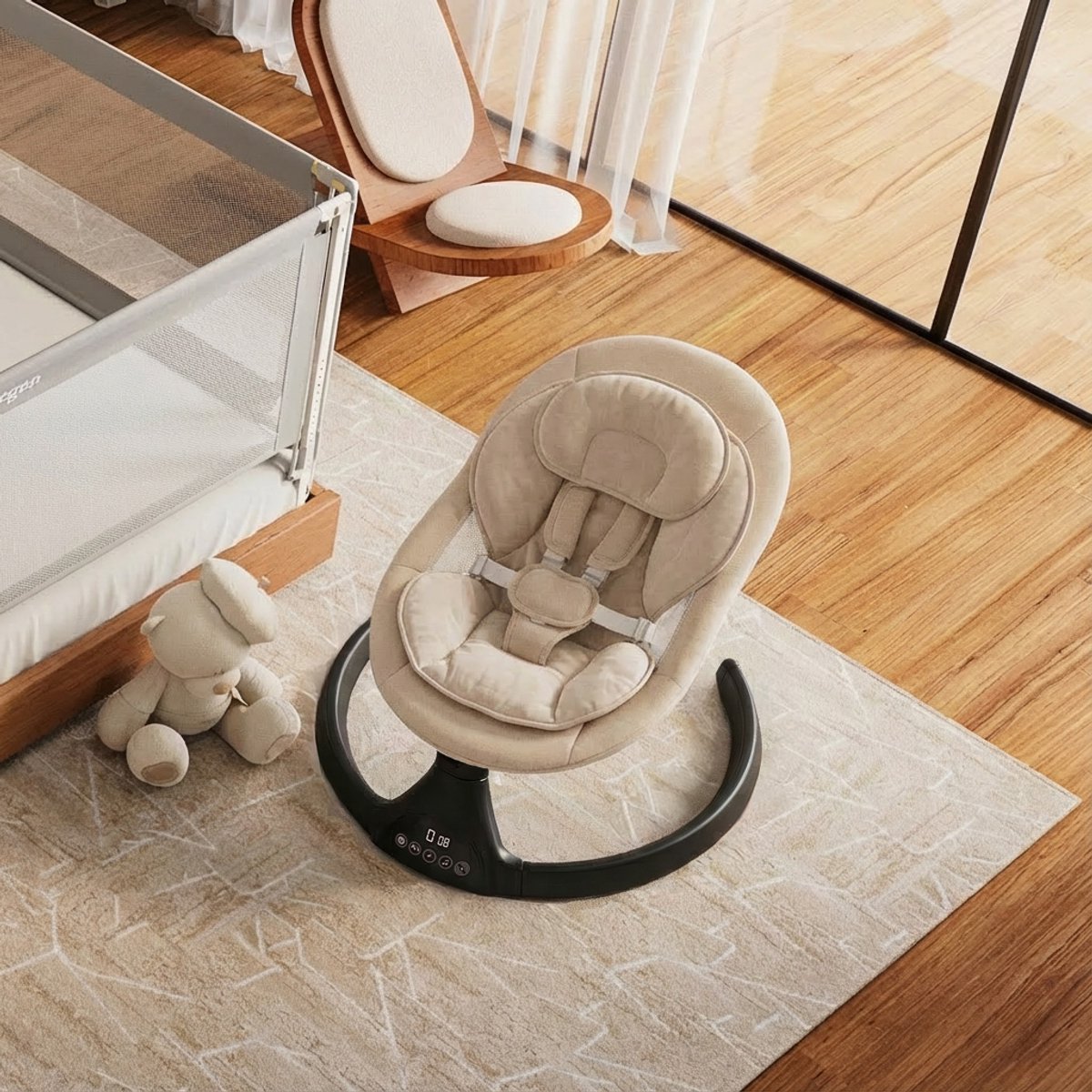 3Babies Baby Swing - Elektrisch Wipstoel - Beige en zwart thumbnail 4