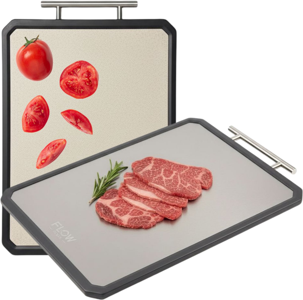 Flow Goods Titanium Snijplank - Dubbelzijdig - Snijplanken - Antislip - Extra Hygiëne - Raspfunctie - Vaatwasserbestendig - 37.5 x 27.5 cm
