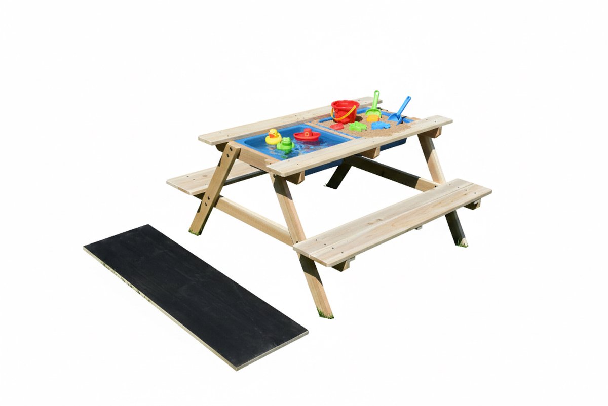 Picknicktafel kinderen - met teiltjes en krijtbord - hout