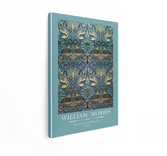 Artaza Canvas Schilderij Pauw William Morris - 90x120 cm - Wanddecoratie Vintage - Muurdecoratie Bloemen - Schilderijen Op Canvas Blauw