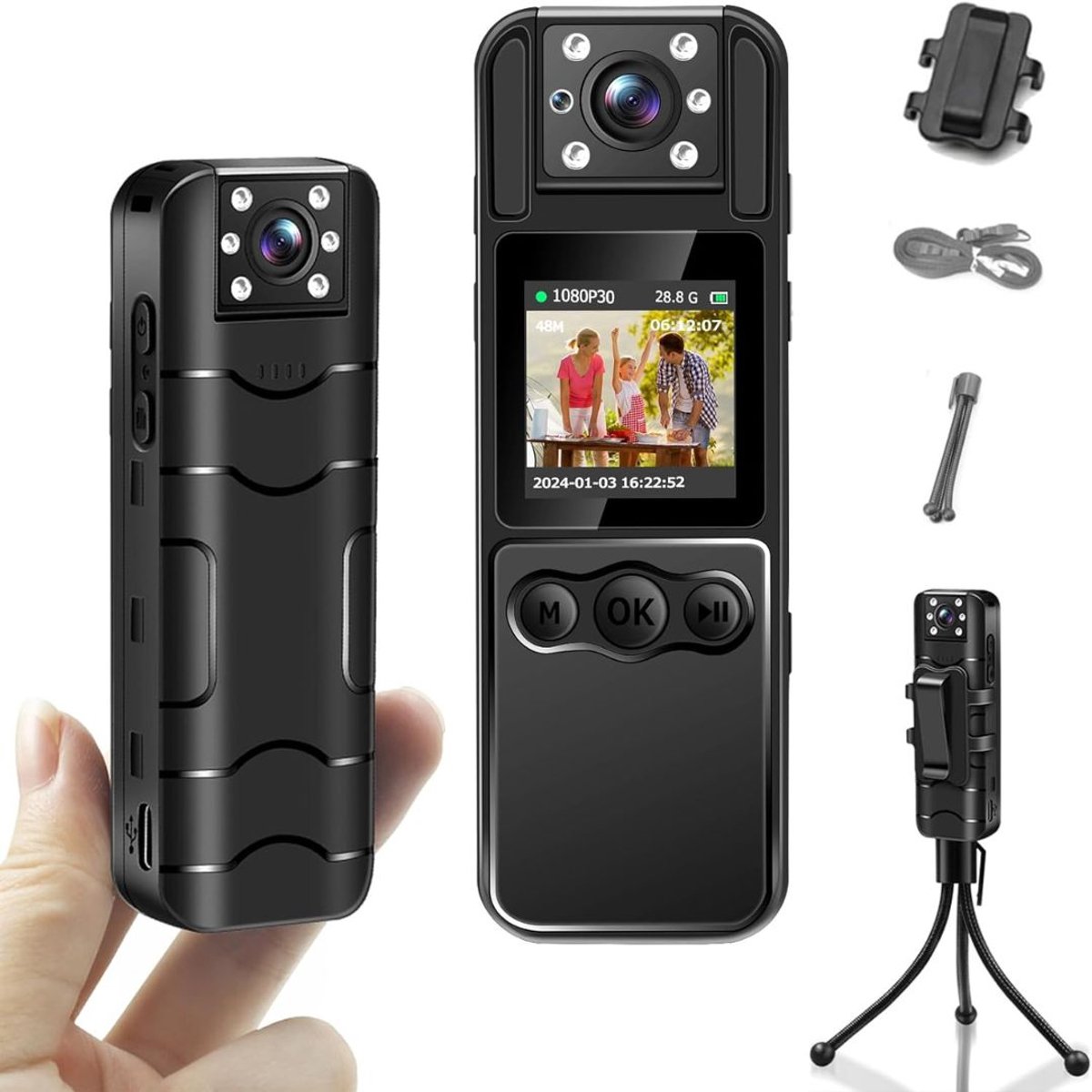 Bodycam - Action Cam - Spycam - Bewegingsdetectie - 180º Draaibare Lens - Bodycam Politie - Full HD -