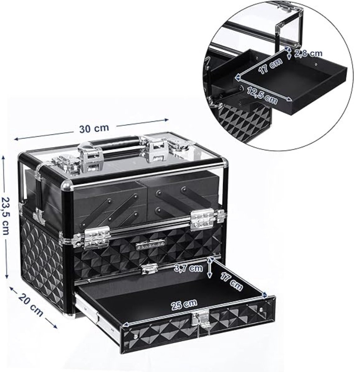 Aurixi® Visagie Koffer - Make Up Organizer - Make Up Koffer - Zwart - 12cm x 8cm x 9cm