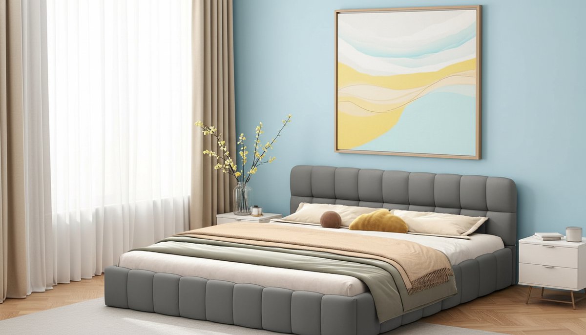 Gestoffeerd Tweepersoonsbed 160x200 cm – Casa Velluto Bubble Luxe Bed met Lattenbodem en Zachte Rugleuning – Modern Tienerbed Vlakbed Frame, Linnen Bekleding, Zonder Matras (Grijs)