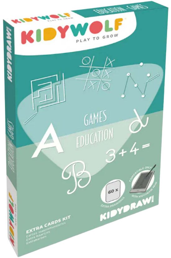 Kidywolf Kidydraw Mini doos met educatieve kaarten, letters en rekenspelletjes.