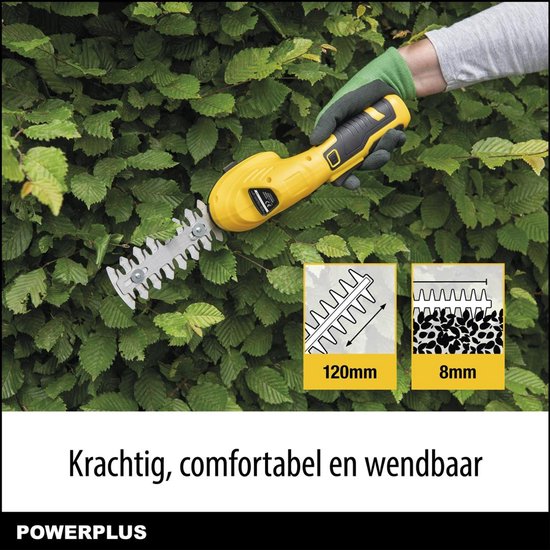 Powerplus - Garden Yellow - POWXG2034 - 8 V - Geborsteld - Snijlengte haagschaar: 120 mm - Gras-/haagschaar - 8V - incl. batterij 8V 2.0Ah en laadkabel van Powerplus — afbeelding 4
