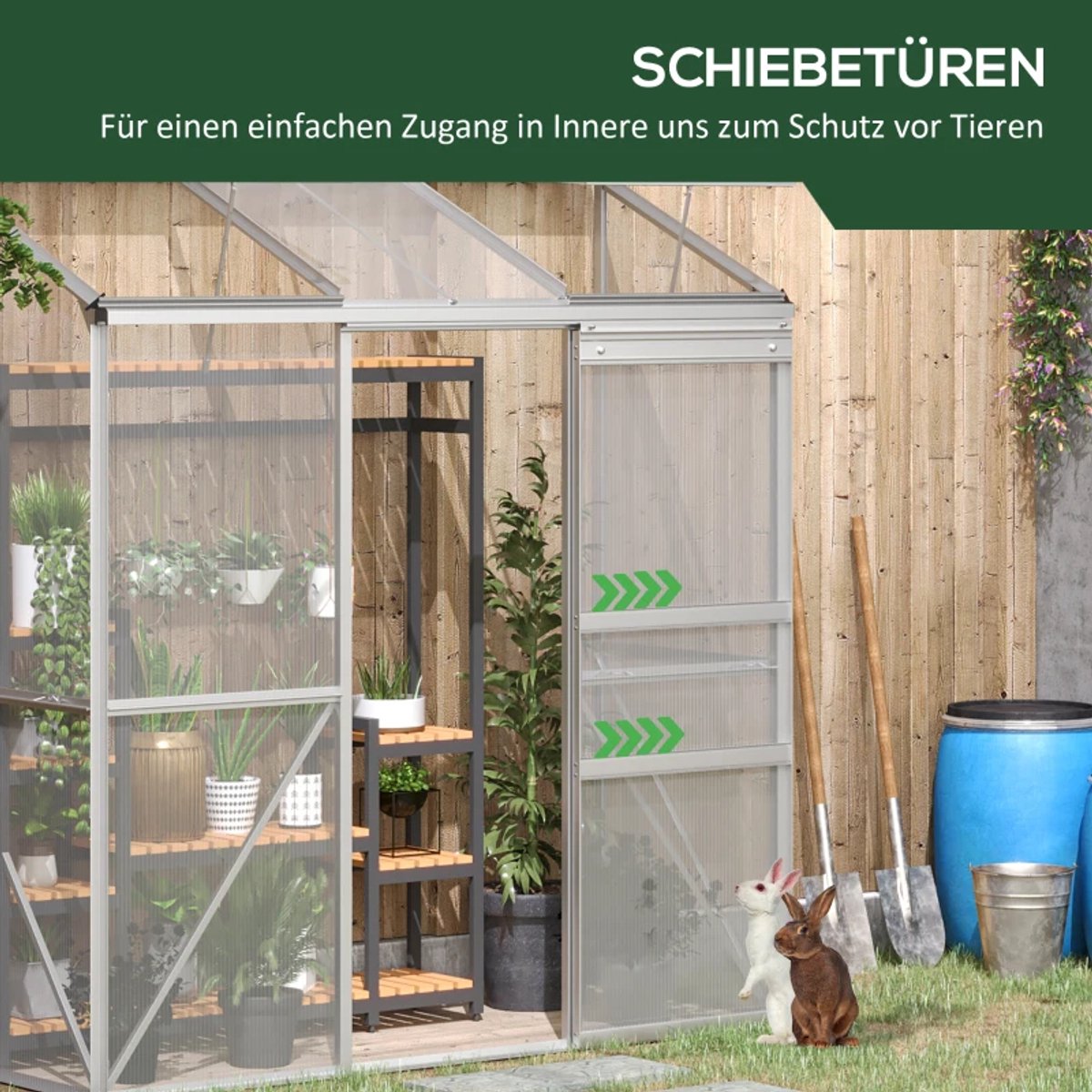 Kas met Schuifdeur en Dakraam - Wandkas - Muurkas - Tuinkas - Broeikas - Kweekkas - Tomatenkas - Groentekas - Plantenkas - voor Groenten, Bloemen, Planten - 192 x 68 x 196 cm - Polycarbonaat + Aluminium - Zilver – foto 6