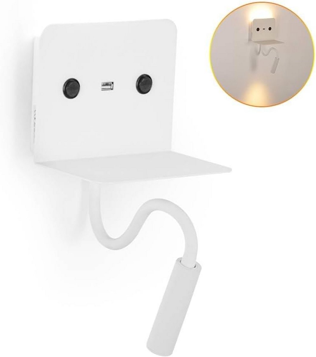 Wandlamp met USB Oplader en Flexibele Leeslamp voor Slaapkamer