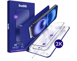 2-Pack Screenprotector Geschikt voor iPhone 16 & iPhone 15 - Buddi Easy Fit Tempered Glass met Installatietray - 9H+ Gehard Glas - Case Friendly Glasplaatje - Eenvoudige montage