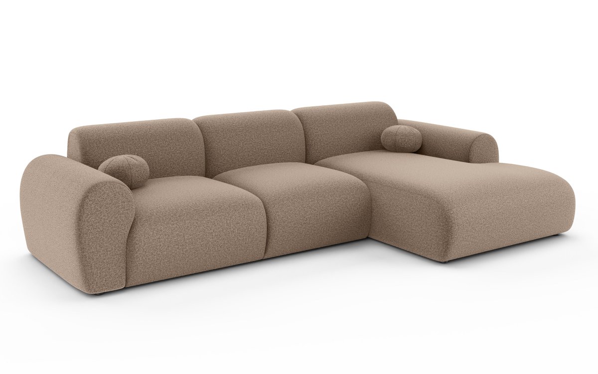 Hoekbank Neva 300cm bruin chenille bank rechts loungebank hoeksalon