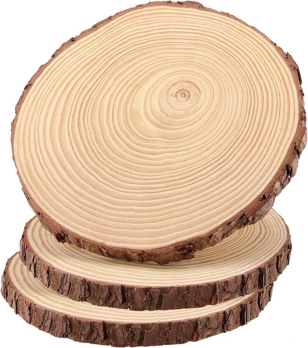 3 stuks onafgewerkte houten cirkels 23-25 cm - Natuurlijke knutselmaterialen voor DIY, decoratie en ornamenten